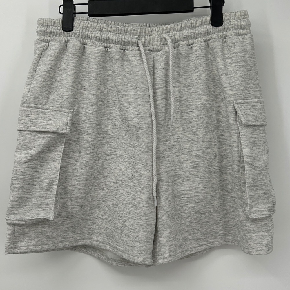 Zenana‎ Womens Large Heather Gray Cargo Sweat Shorts Elastic Waist Drawstring L